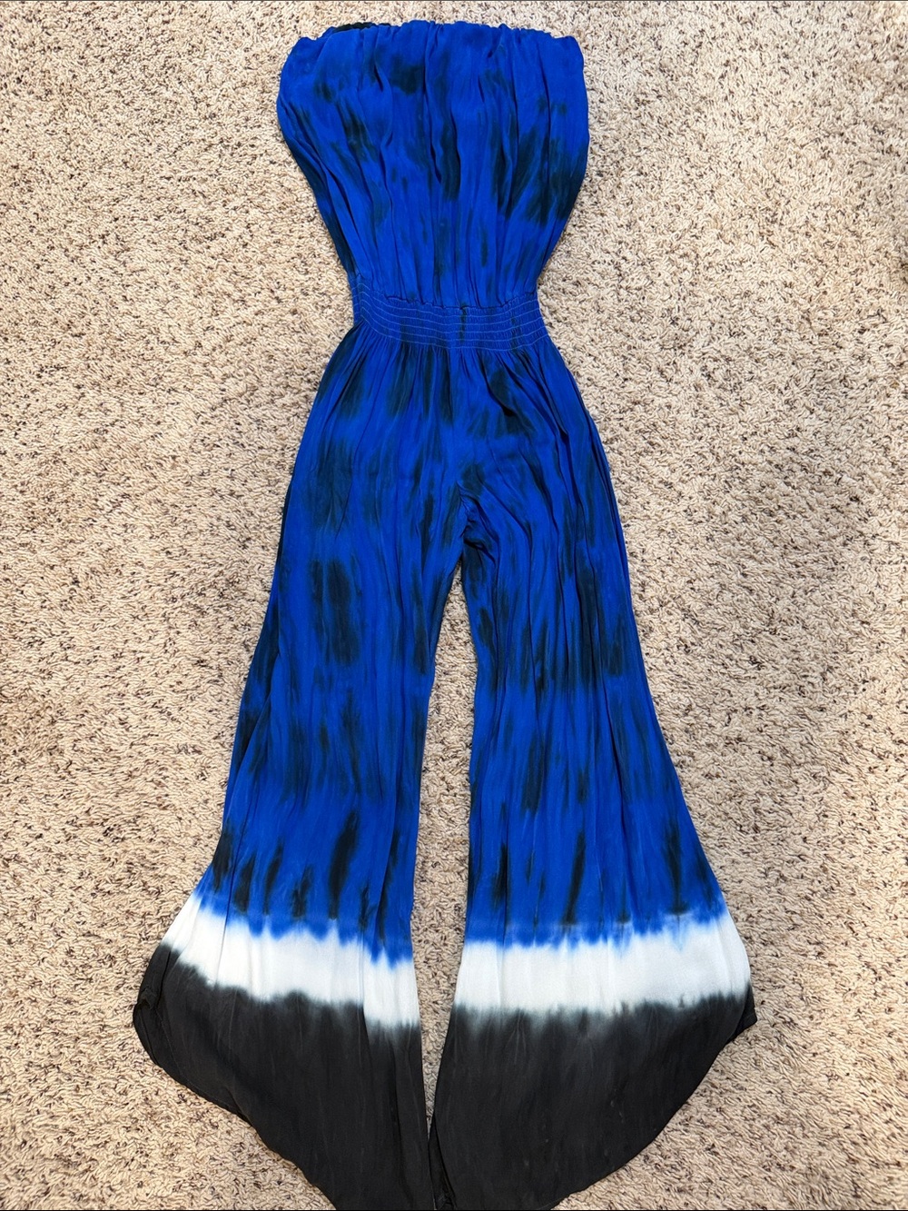 Young Fabulous & Broke Blue, Black & White Strapless Wide-Leg Jumpsuit